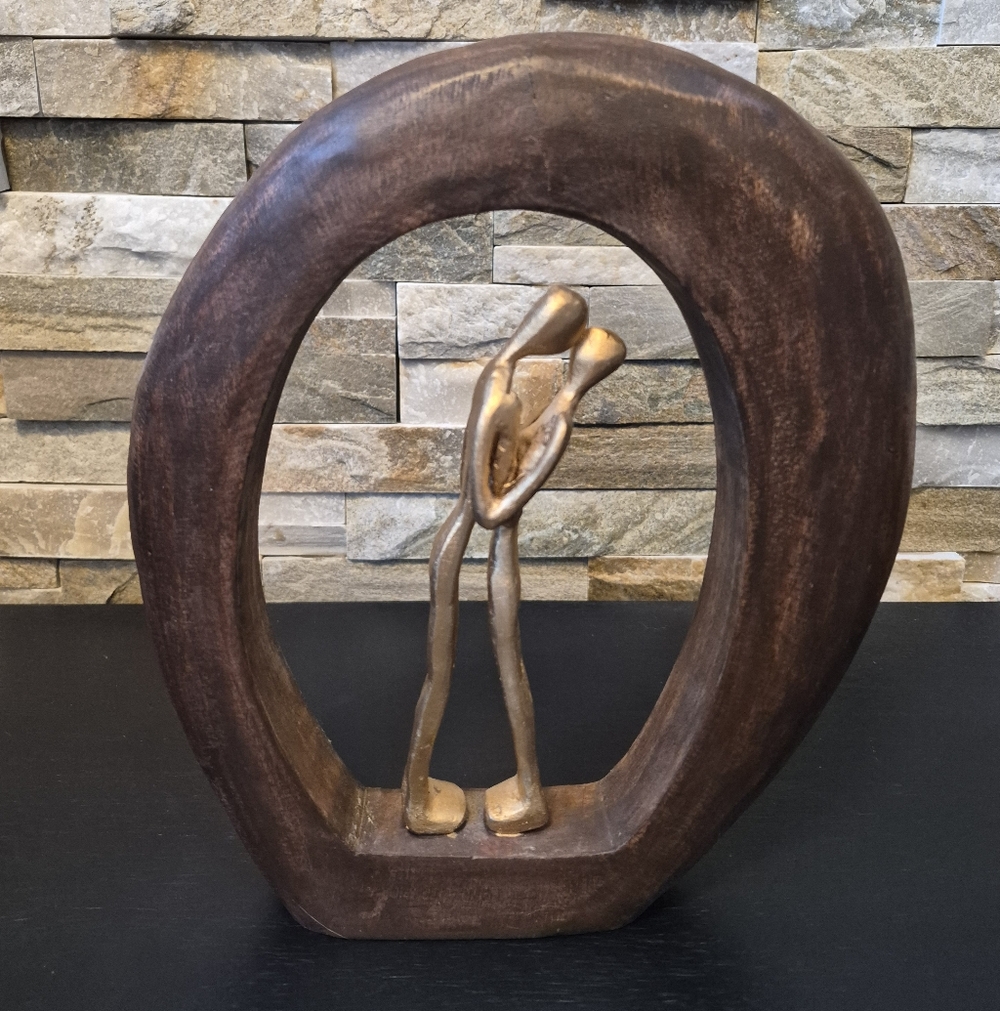 Abstract Embrace Sculptural Accent in Acacia Wood and Gold
